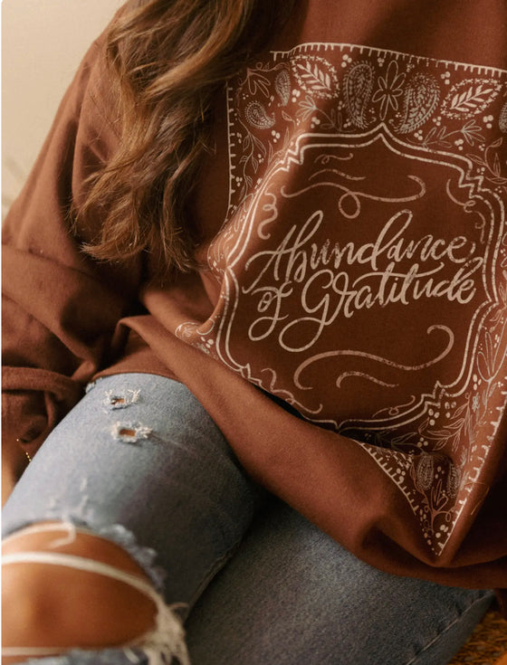 Abundance Of Gratitude Graphic Sweatshirt - Brown-sweashirt-Carolyn Jane's Jewelry