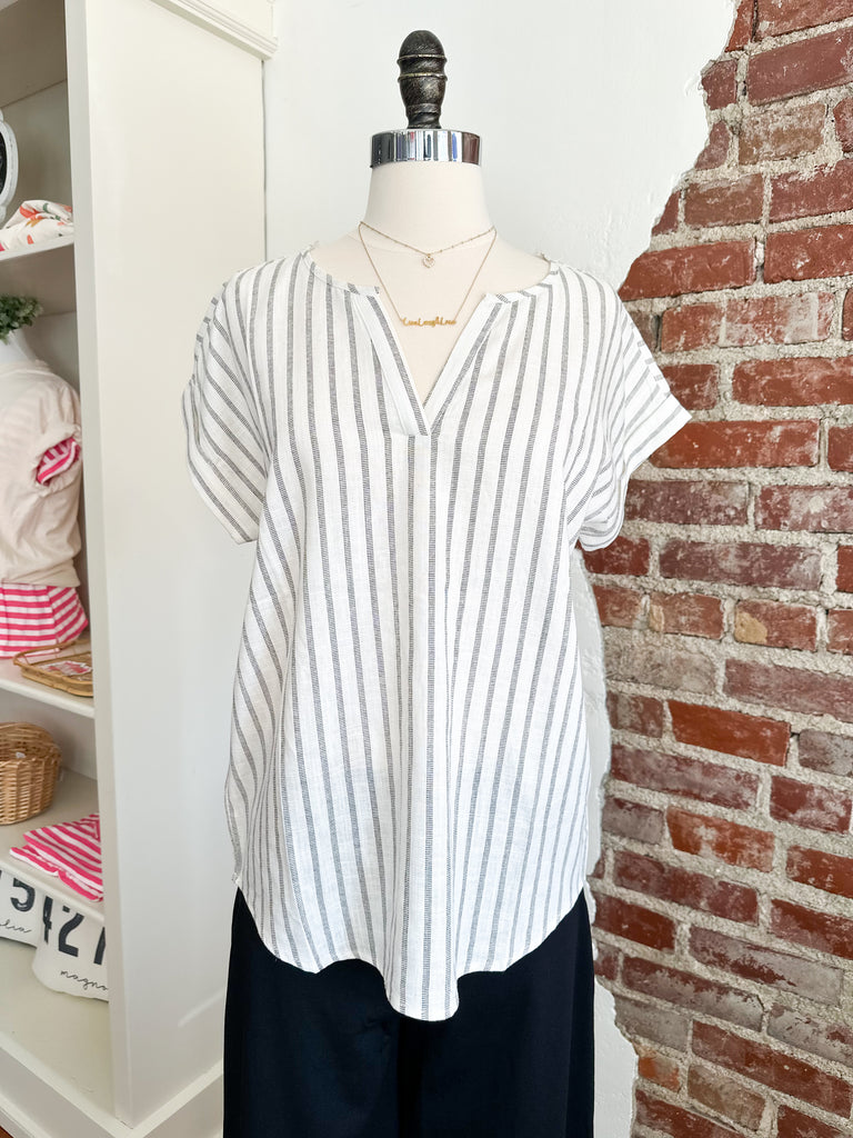 Anna Classic Stripe Split Neck Top-Top-Carolyn Jane's Jewelry