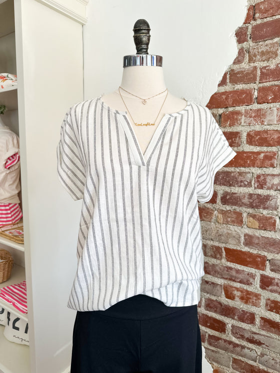 Anna Classic Stripe Split Neck Top-Top-Carolyn Jane's Jewelry