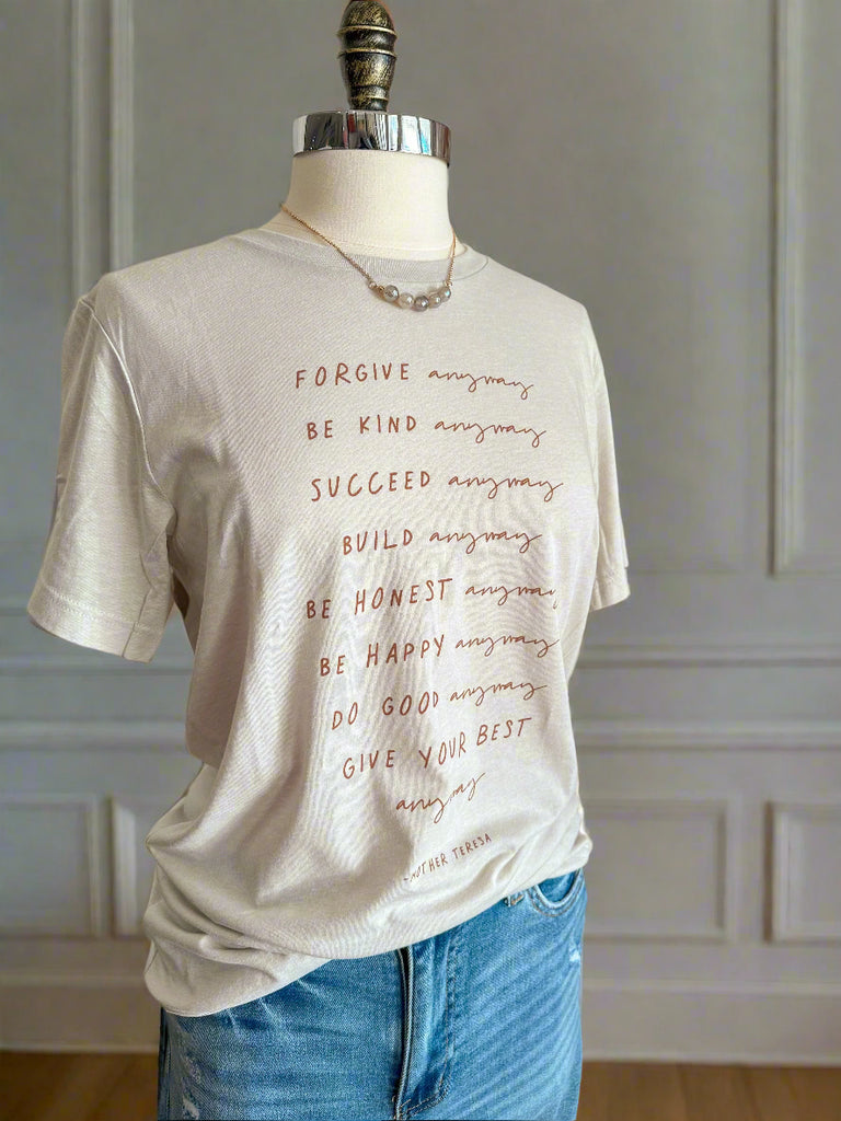 "Anyway" Heather Cement T-Shirt - Mother Teresa-tshirt-Carolyn Jane's Jewelry