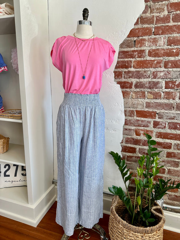 Bay Pin Striped Wide Leg Pant - Navy-PANTS-Carolyn Jane's Jewelry