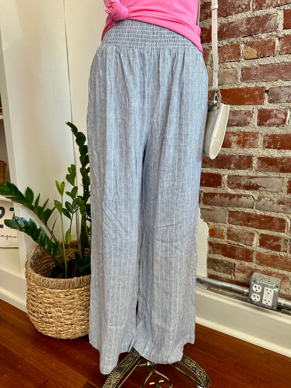 Bay Pin Striped Wide Leg Pant - Navy-PANTS-Carolyn Jane's Jewelry