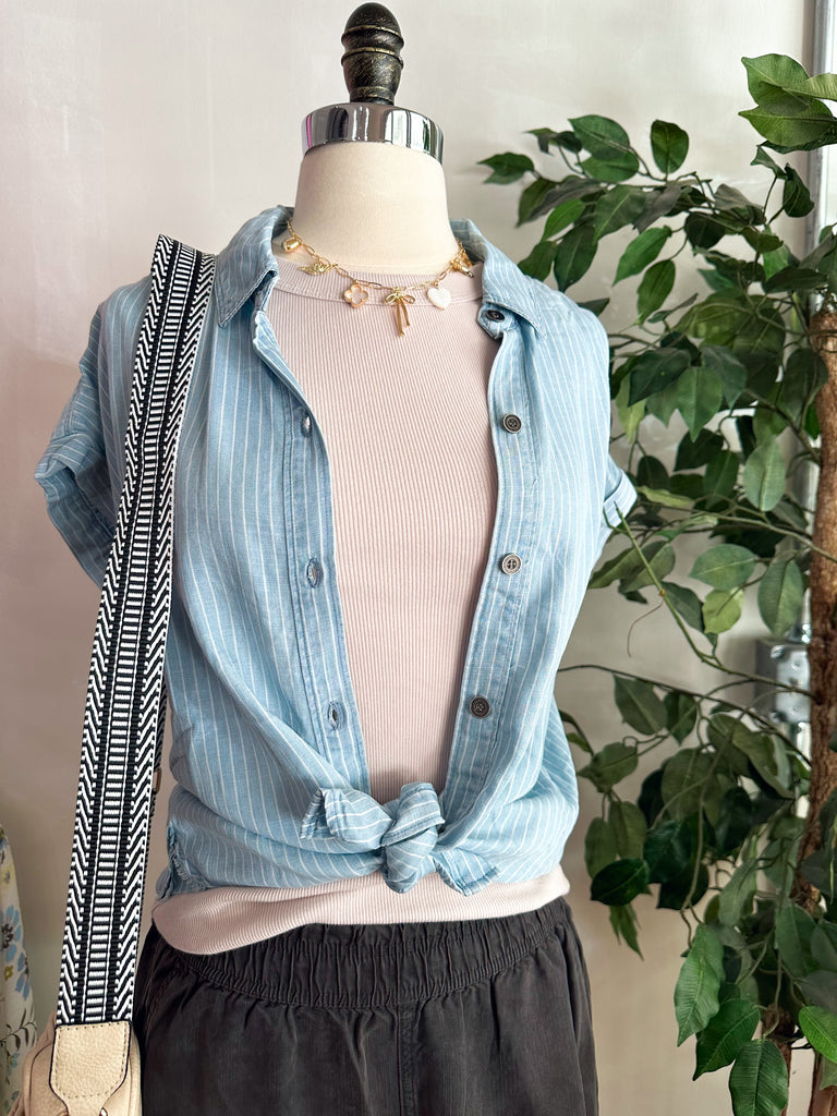 Becca Striped Chambray Top - Light Blue-Top-Carolyn Jane's Jewelry