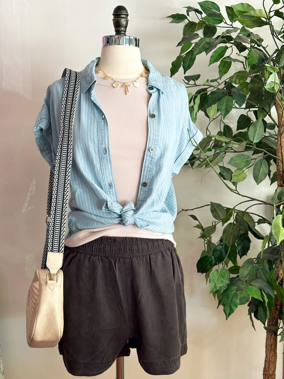 Becca Striped Chambray Top - Light Blue-Top-Carolyn Jane's Jewelry