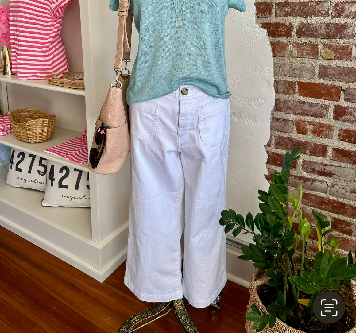 Blake Crop Front Pocket Wide Leg Jean - White-jeans-Carolyn Jane's Jewelry