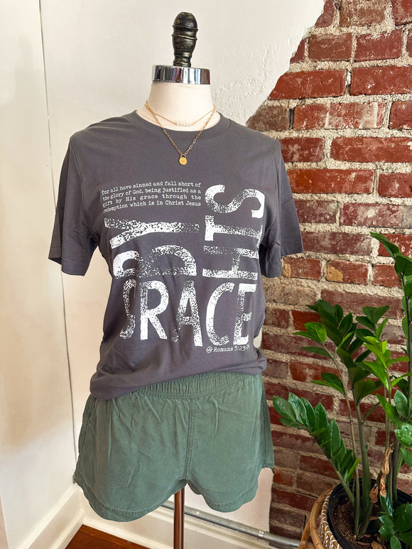 By His Grace T-Shirt - Med Grey-t-shirt-Carolyn Jane's Jewelry
