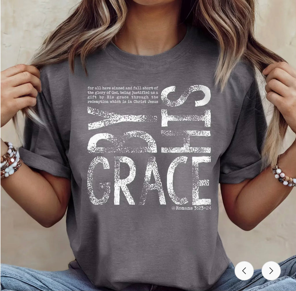 By His Grace T-Shirt - Med Grey-t-shirt-Carolyn Jane's Jewelry