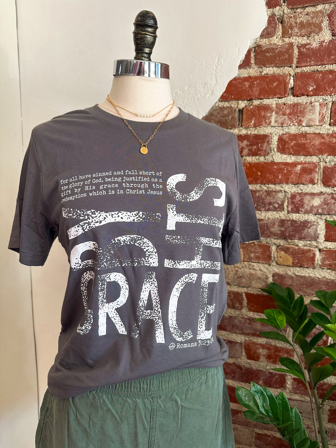 By His Grace T-Shirt - Med Grey-t-shirt-Carolyn Jane's Jewelry