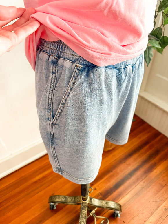 Callie Comfy Elastic Terry Shorts- Denim-shorts-Carolyn Jane's Jewelry