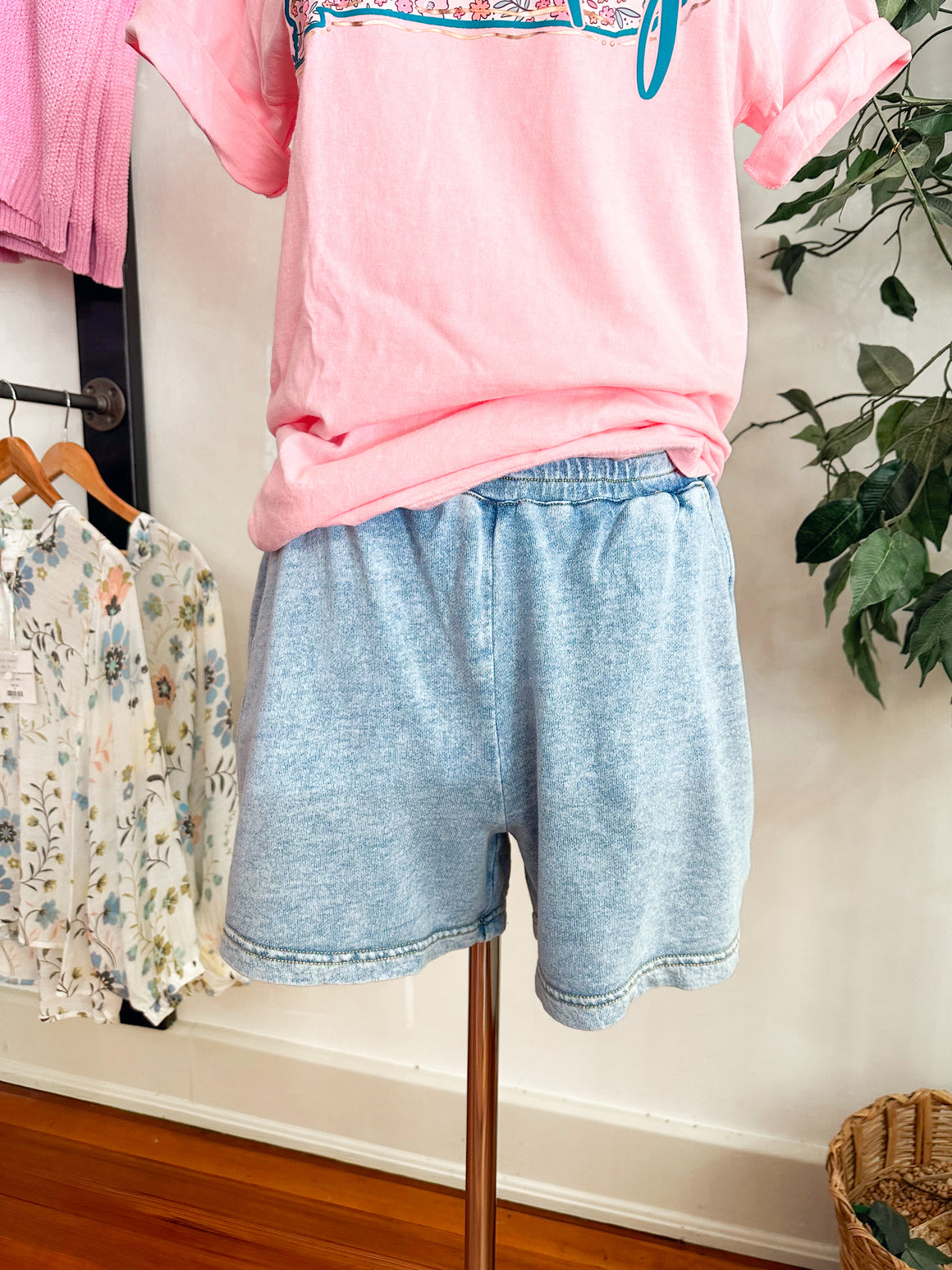 Callie Comfy Elastic Terry Shorts- Denim-shorts-Carolyn Jane's Jewelry