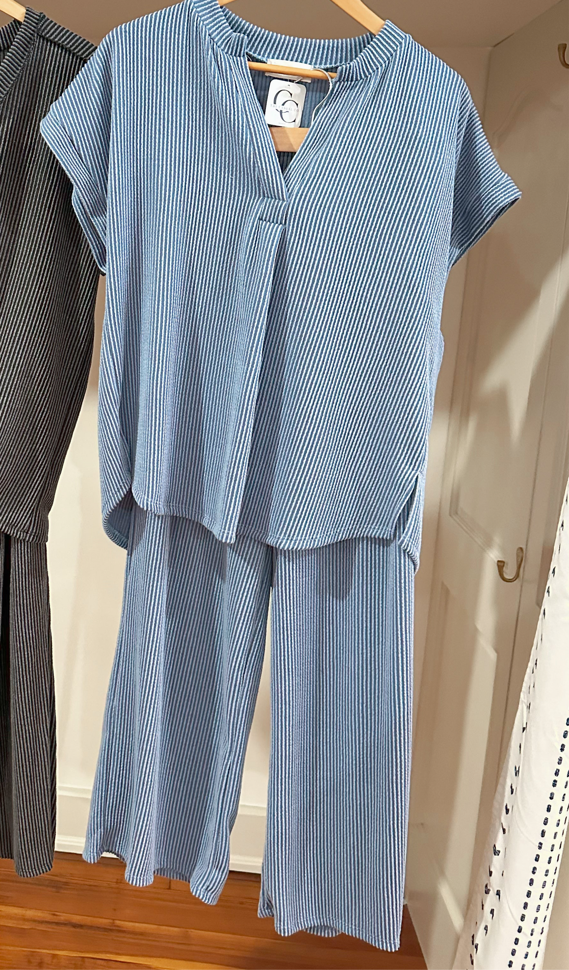 Carmen Ribbed Pull On Pants - Light Blue-PANTS-Carolyn Jane's Jewelry