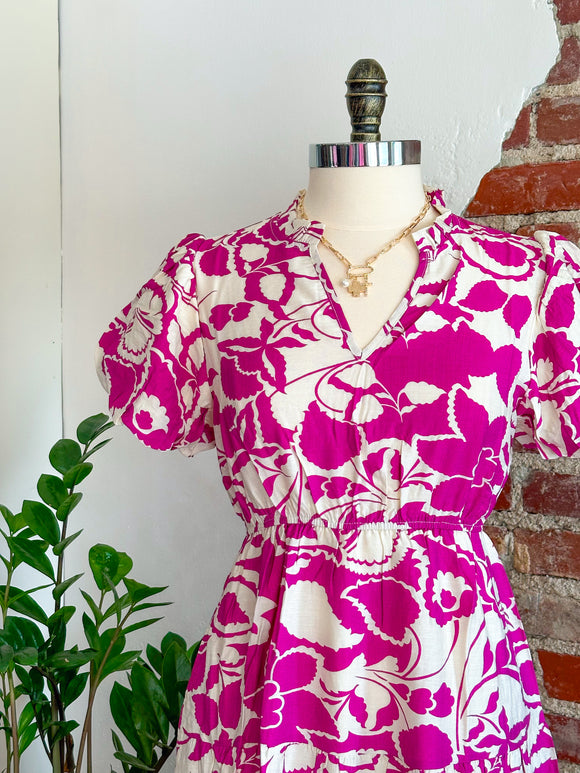 Elizabeth Floral Summer Dress - Magenta-dress-Carolyn Jane's Jewelry