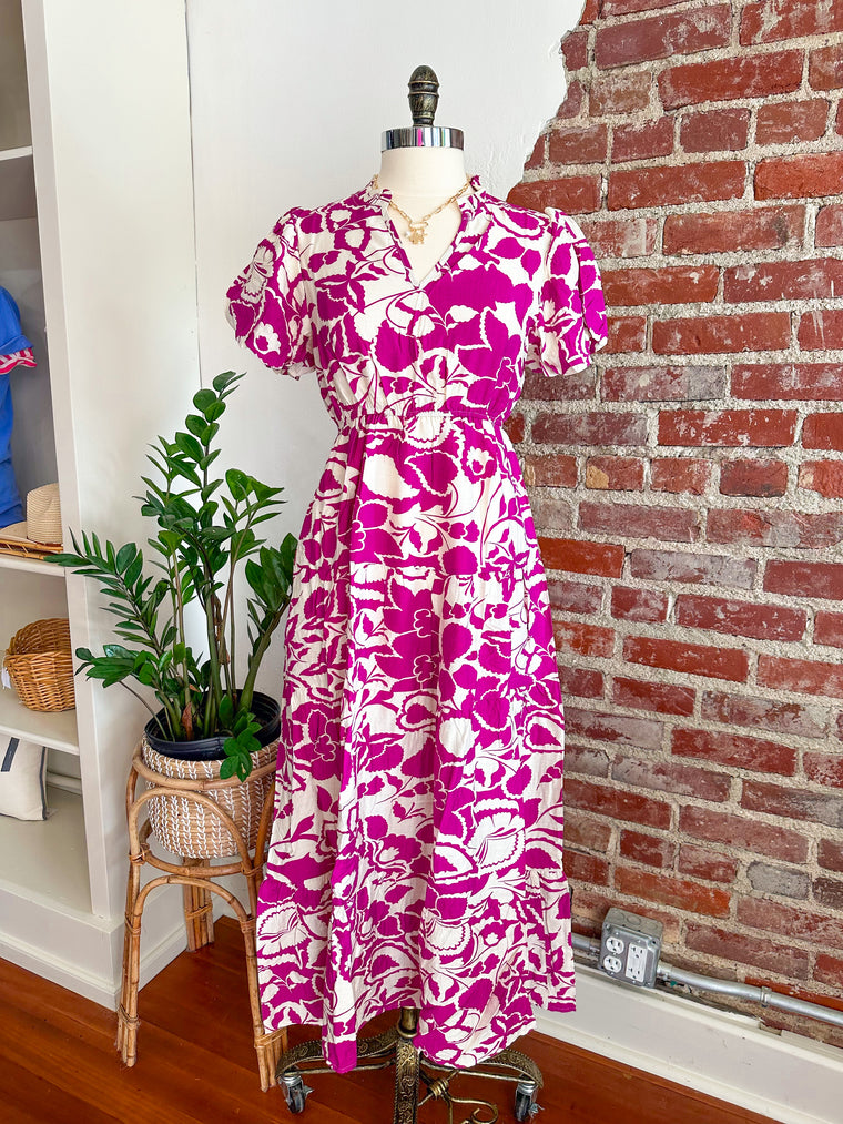 Elizabeth Floral Summer Dress - Magenta-dress-Carolyn Jane's Jewelry