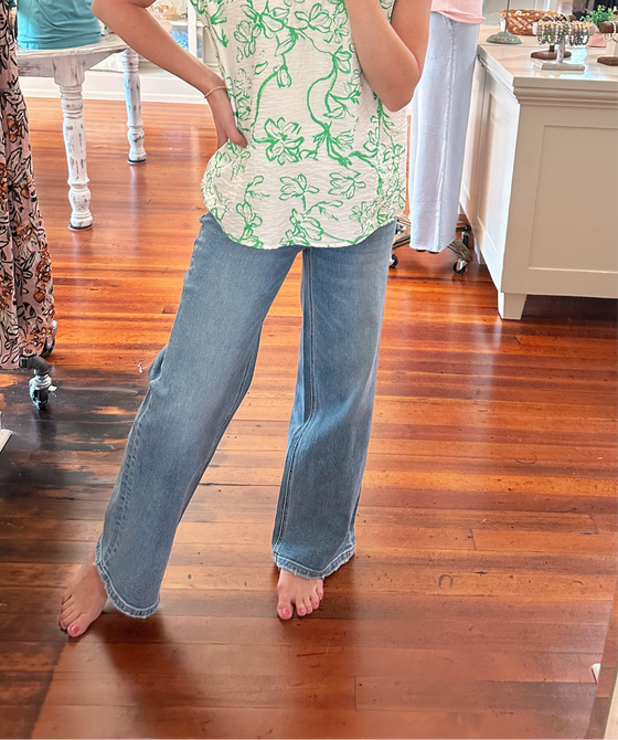 Flying Monkey River High Rise Wide Leg Jean -Med Wash-Jeans-Carolyn Jane's Jewelry