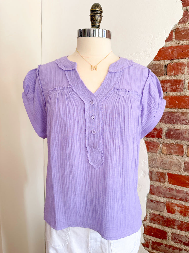 Georgia Gauze Button Top - Lavender-Carolyn Jane's Jewelry