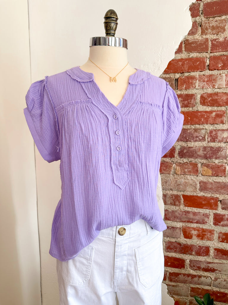 Georgia Gauze Button Top - Lavender-Carolyn Jane's Jewelry