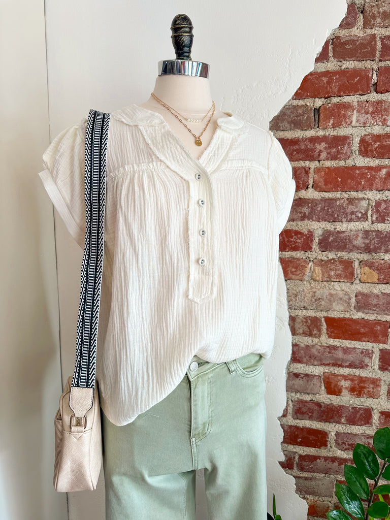 Georgia Gauze Button Top - Off White-Carolyn Jane's Jewelry