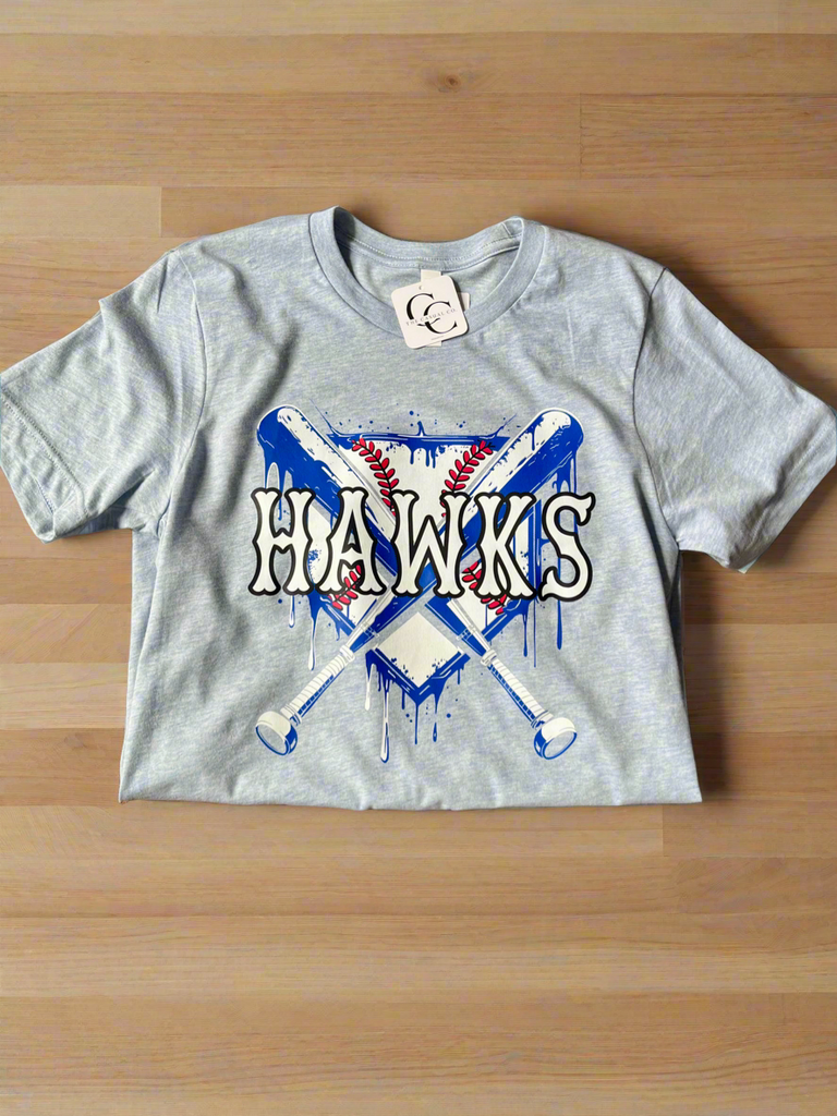 Hawks Distressed Baseball Plate T-Shirt - Heather Blue-T-Shirt-Carolyn Jane's Jewelry