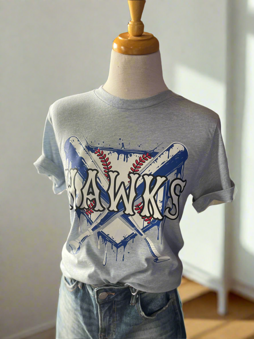 Hawks Distressed Baseball Plate T-Shirt - Heather Blue-T-Shirt-Carolyn Jane's Jewelry