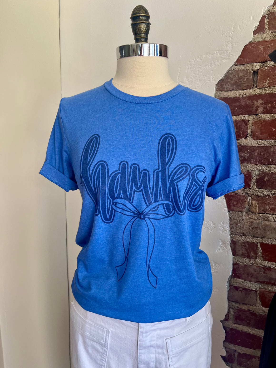 Hawks Tone on Tone Coquette Bow T-Shirt - Royal Heather-T-shirt-Carolyn Jane's Jewelry