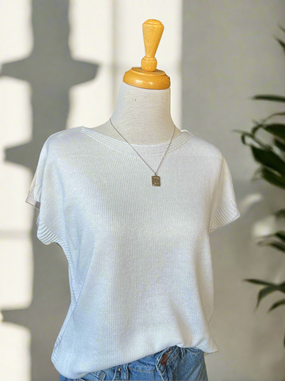Hope Spring Short Sleeve Sweater Top - White-Top-Carolyn Jane's Jewelry