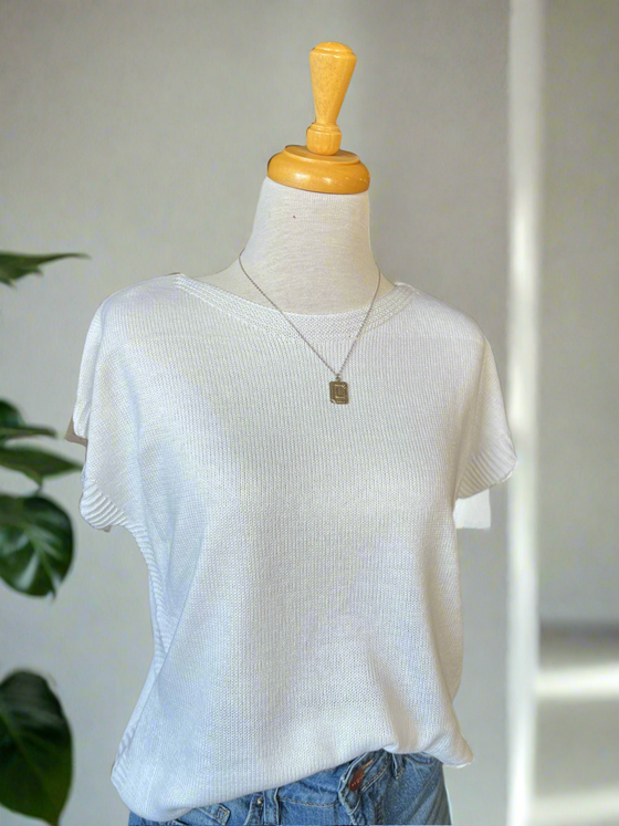 Hope Spring Short Sleeve Sweater Top - White-Top-Carolyn Jane's Jewelry