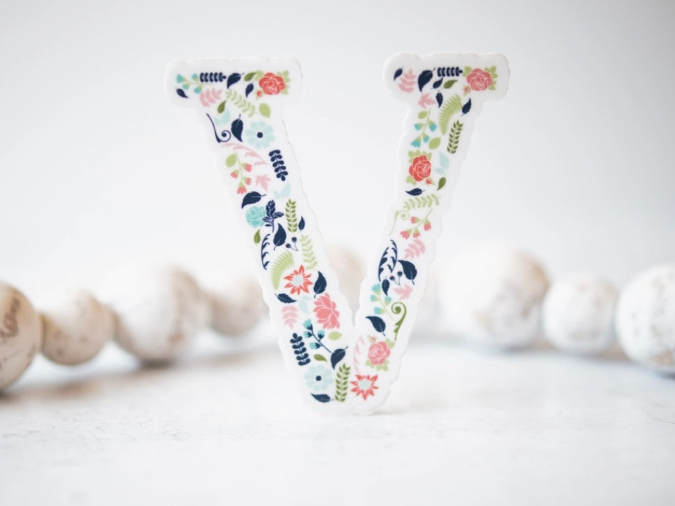 Initial Floral Vinyl Sticker-Watch Stickers & Decals-Carolyn Jane's Jewelry