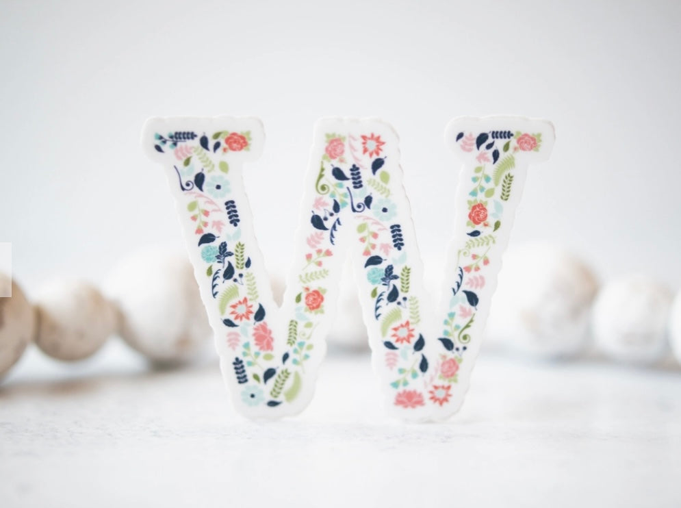 Initial Floral Vinyl Sticker-Watch Stickers & Decals-Carolyn Jane's Jewelry