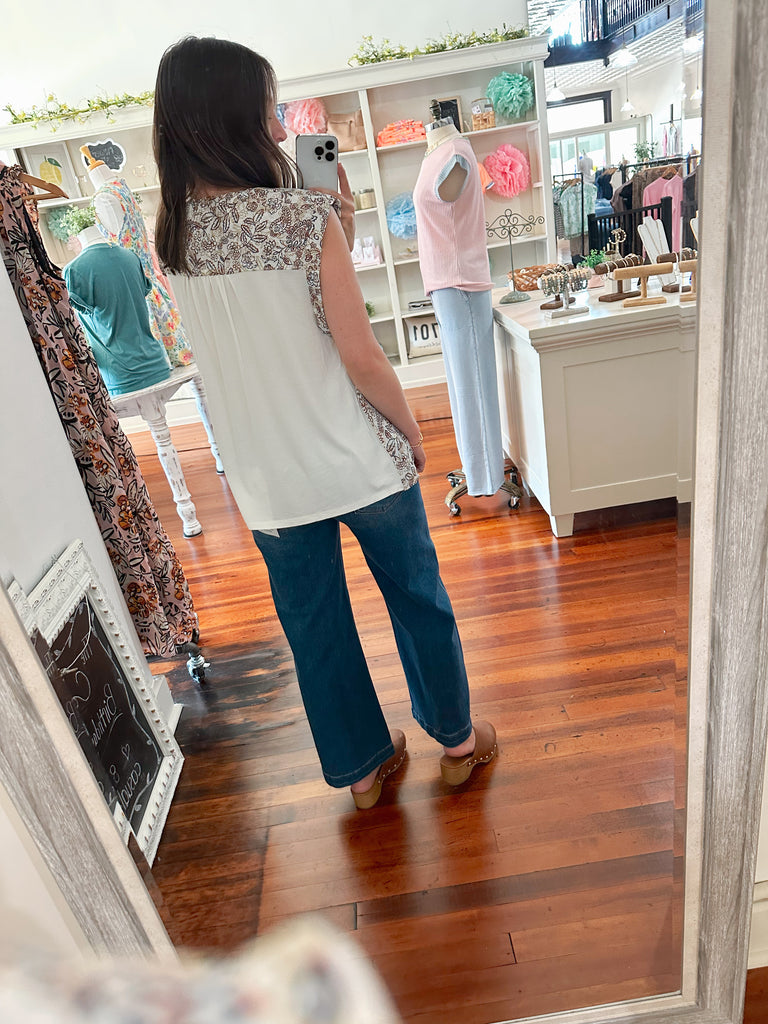 Jan Henley Short Sleeve Henley Top in Paisley-Top-Carolyn Jane's Jewelry