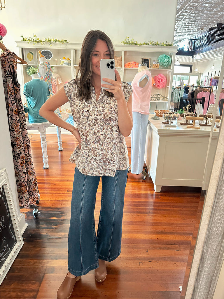 Jan Henley Short Sleeve Henley Top in Paisley-Top-Carolyn Jane's Jewelry