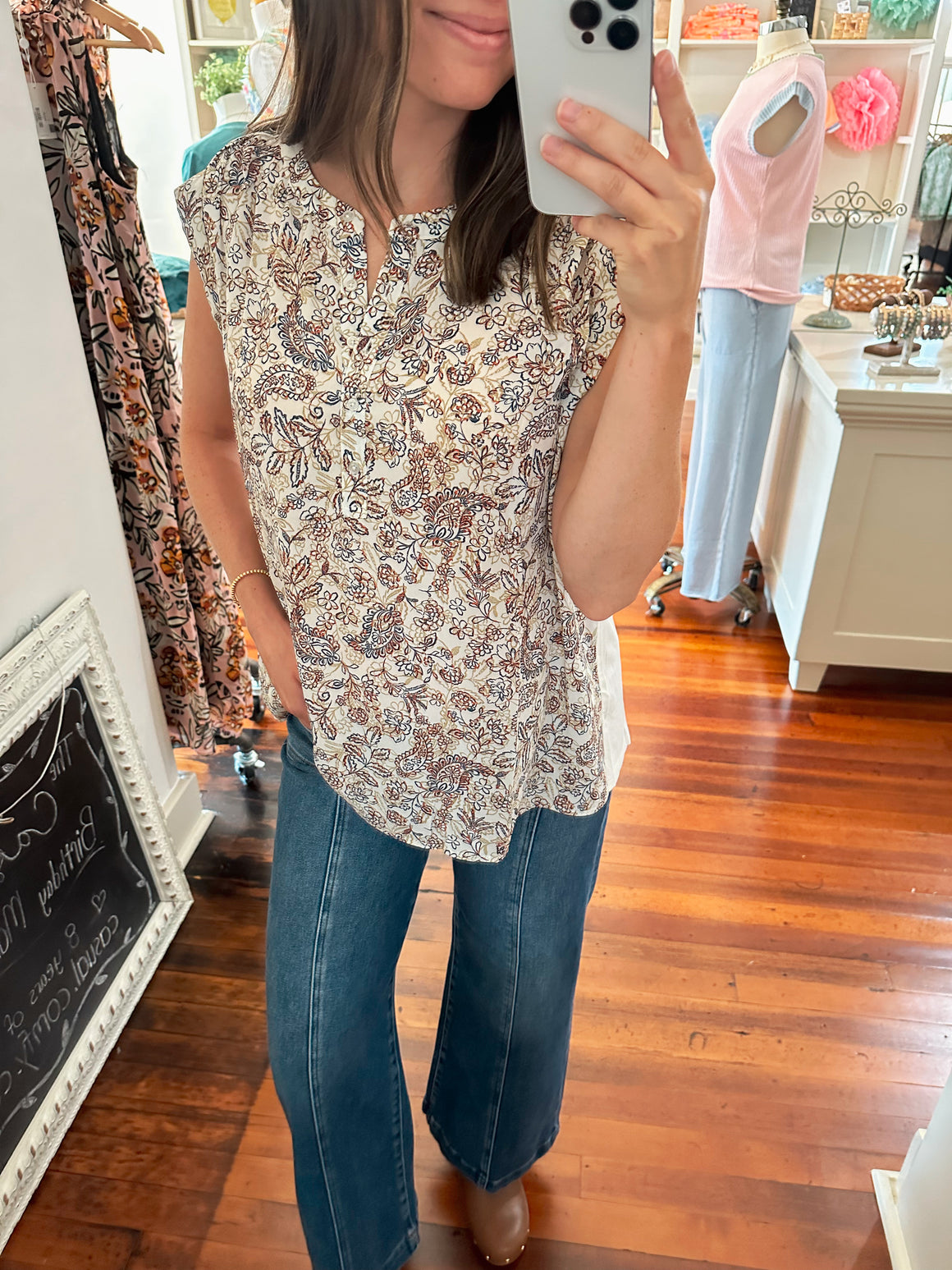 Jan Henley Short Sleeve Henley Top in Paisley-Top-Carolyn Jane's Jewelry