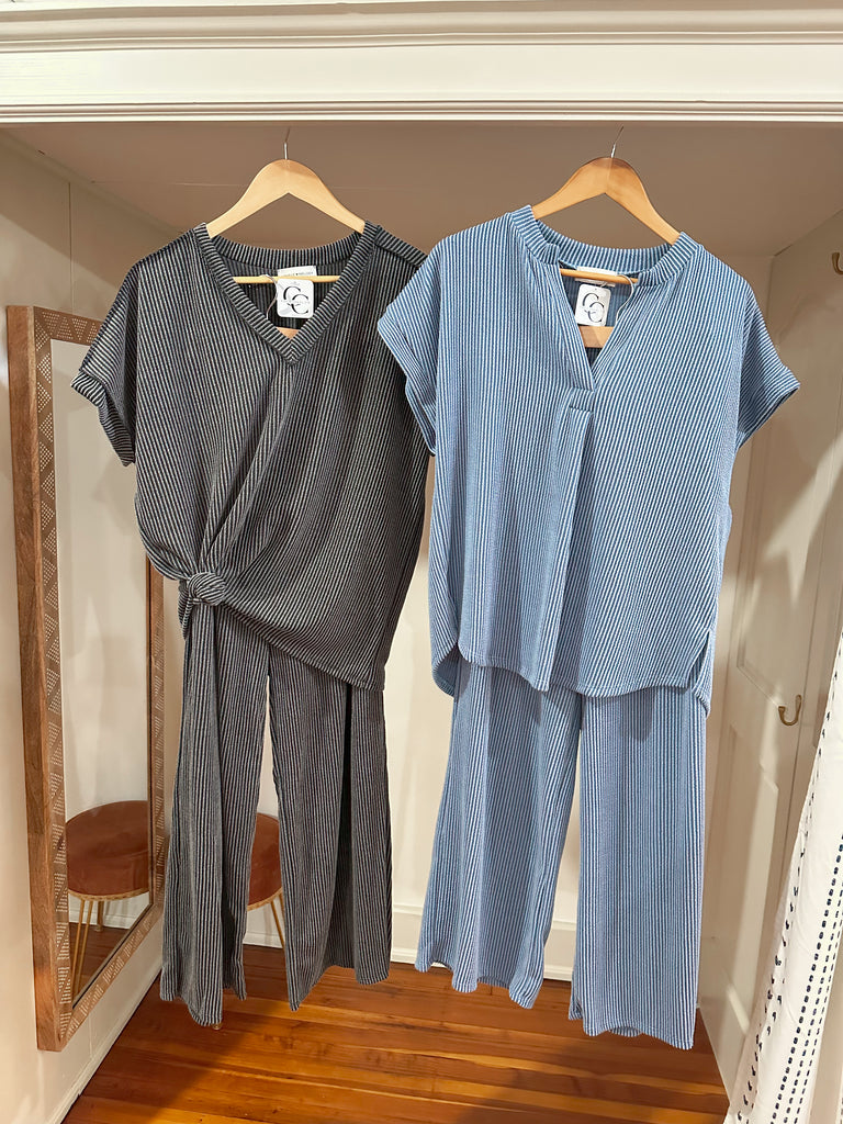 Jenna Ribbed Pull On Pants - Charcoal-PANTS-Carolyn Jane's Jewelry