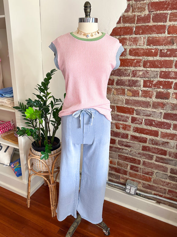 Kai Color Block Ribbed Cap Sleeve Top - Pink-Top-Carolyn Jane's Jewelry