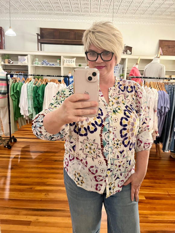 Kate Multi Print Long Sleeve Blouse-blouse-Carolyn Jane's Jewelry