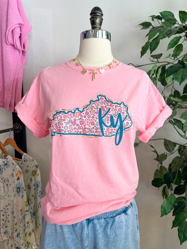 Kentucky Summer Floral T-Shirt - Cotton Candy-T-Shirt-Carolyn Jane's Jewelry