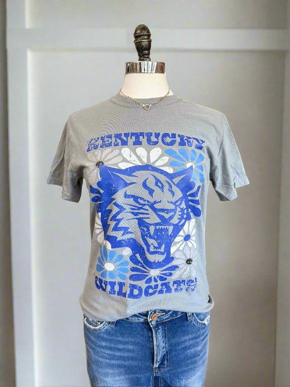 Kentucky Wildcat Flower Power T-Shirt - Soft Grey-T-Shirt-Carolyn Jane's Jewelry