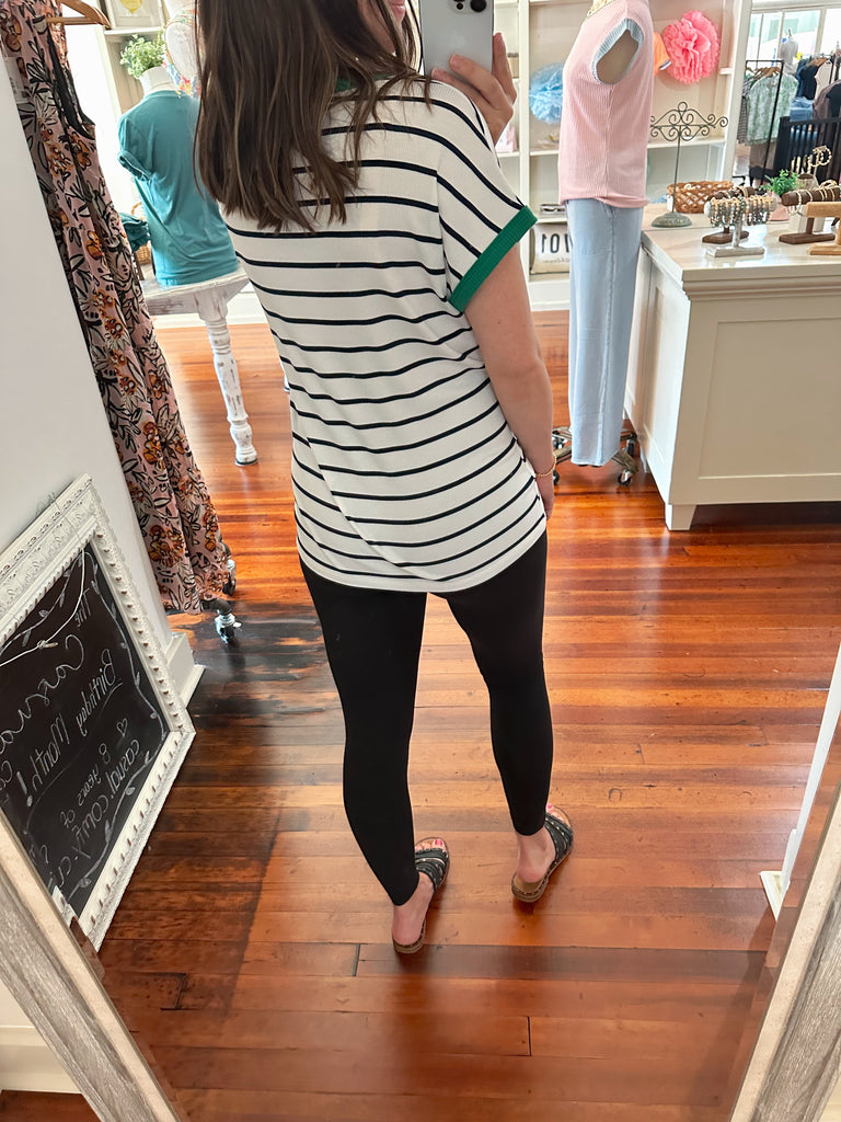 Leah Stripped Color Trimmed Top - Ivory and Green-Top-Carolyn Jane's Jewelry