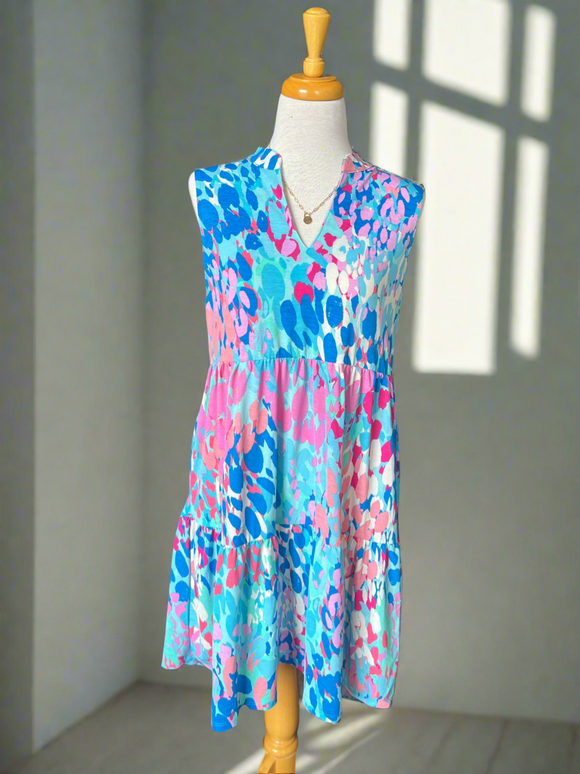 Lily Wrinkle Free Sleeveless Dress - Aqua Multi Color-DRESS-Carolyn Jane's Jewelry