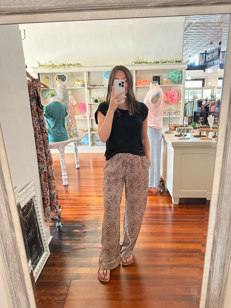Lora Leopard Print Wide Leg Pant-PANTS-Carolyn Jane's Jewelry