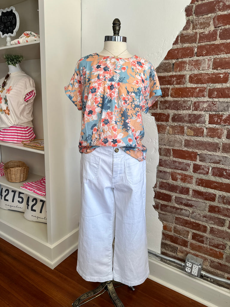 Mallory Floral Top Short Sleeve - Multi-Top-Carolyn Jane's Jewelry