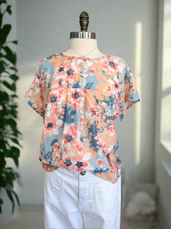 Mallory Floral Top Short Sleeve - Multi-Top-Carolyn Jane's Jewelry