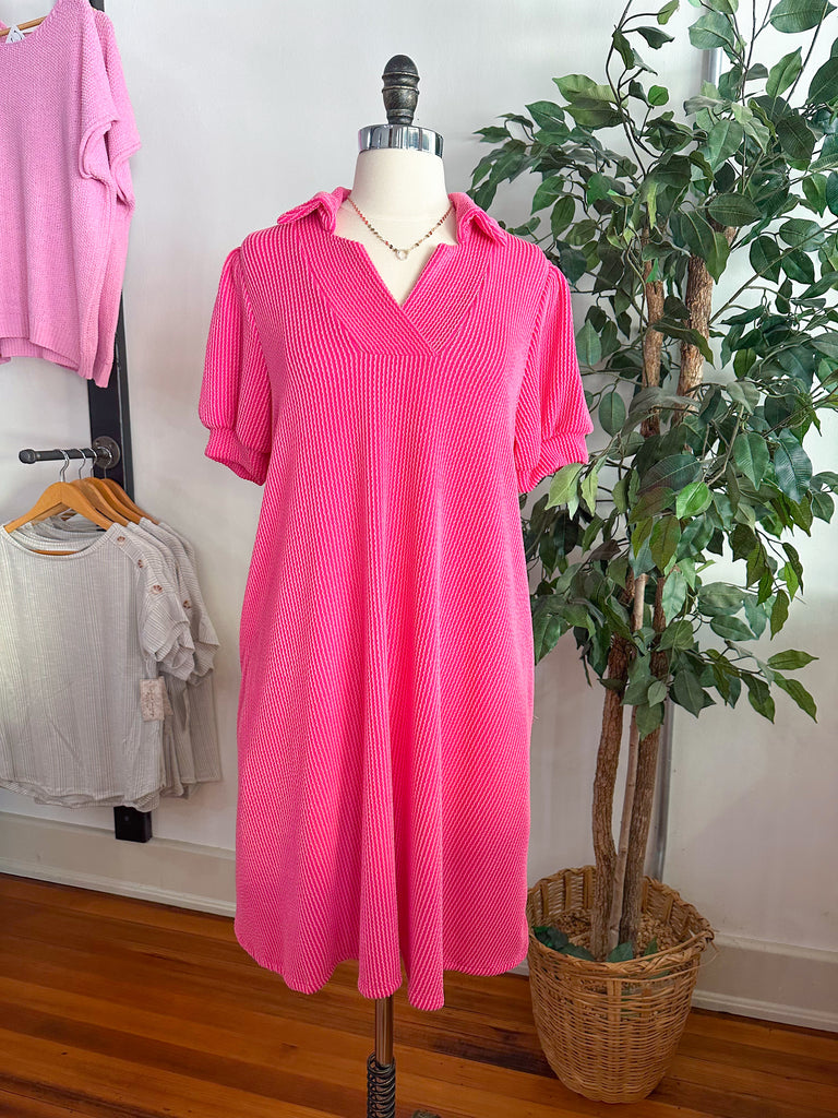 Natasha Ribbed Comfy Dress - Fuchsia-dress-Carolyn Jane's Jewelry