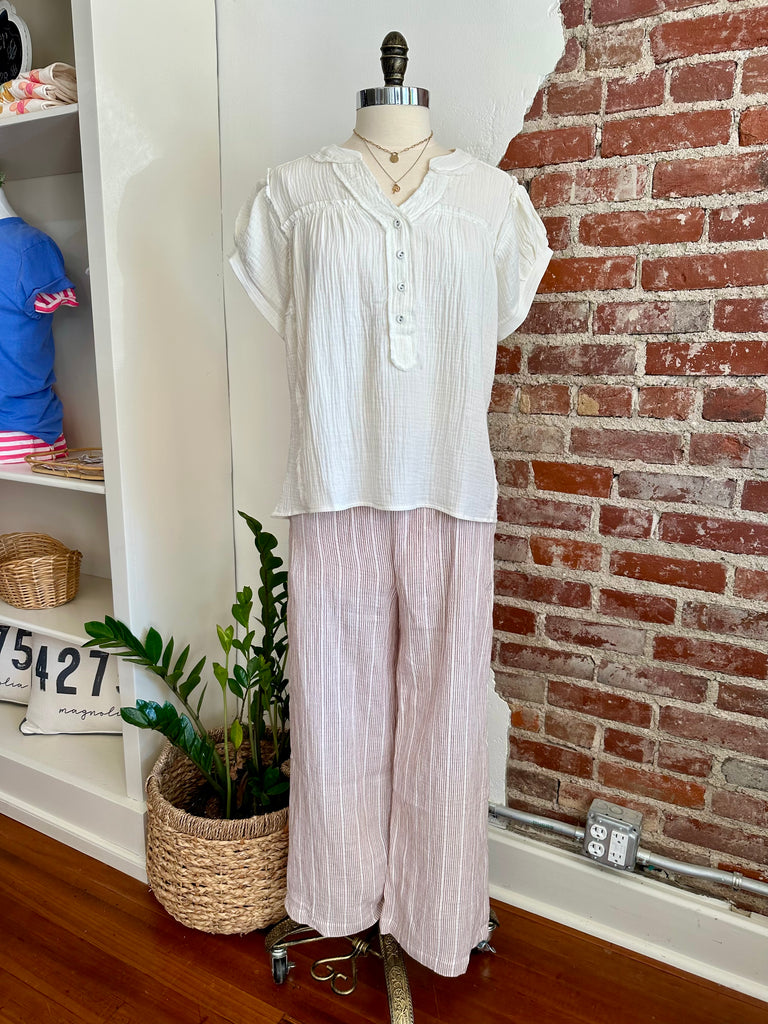 River Pinstriped Gauze Wide Leg - Rust-PANTS-Carolyn Jane's Jewelry