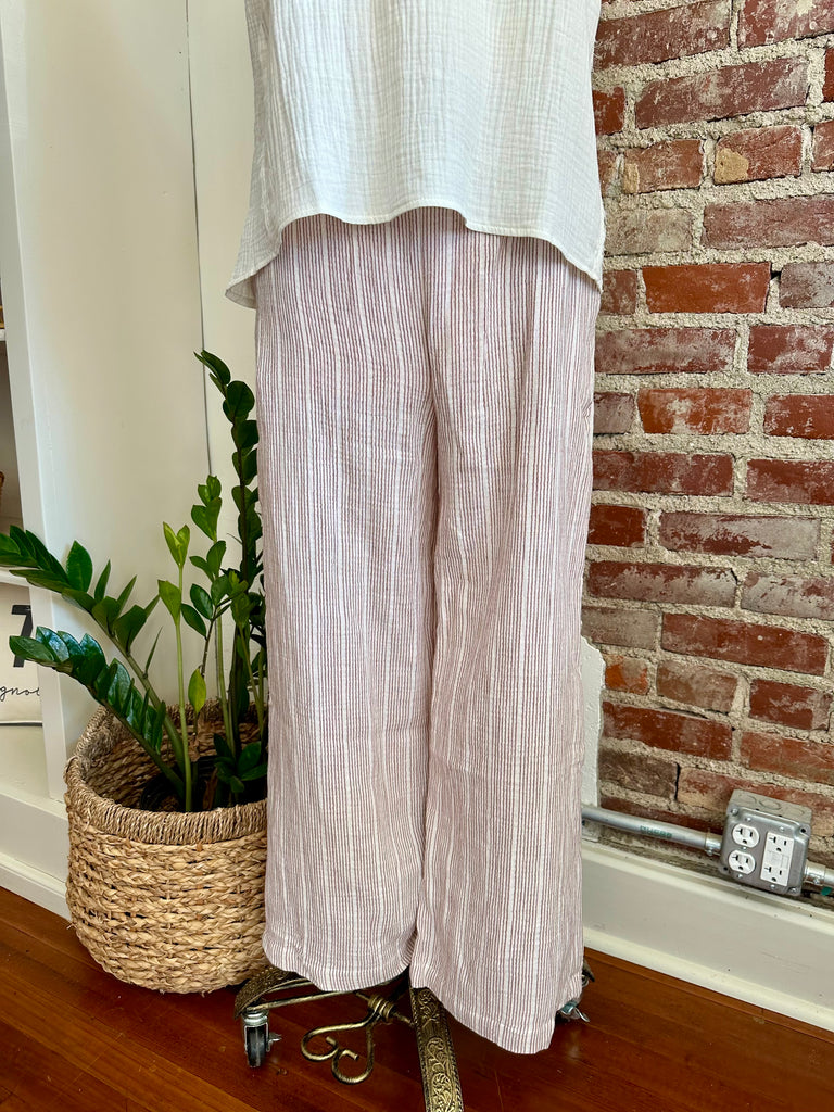 River Pinstriped Gauze Wide Leg - Rust-PANTS-Carolyn Jane's Jewelry