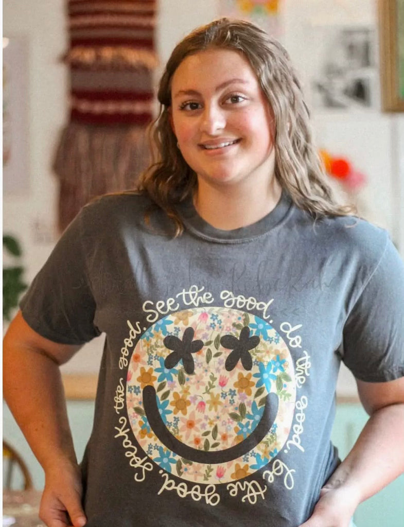 See The Good Do The Good Smiley Tee - Grey-T-Shirt-Carolyn Jane's Jewelry
