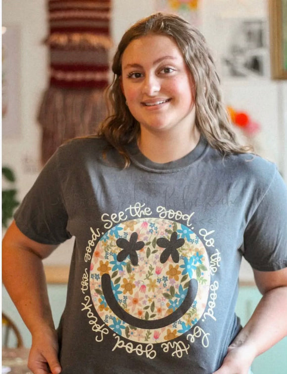See The Good Do The Good Smiley Tee - Grey-T-Shirt-Carolyn Jane's Jewelry