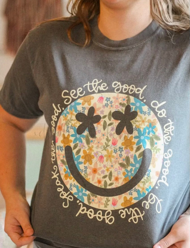 See The Good Do The Good Smiley Tee - Grey-T-Shirt-Carolyn Jane's Jewelry