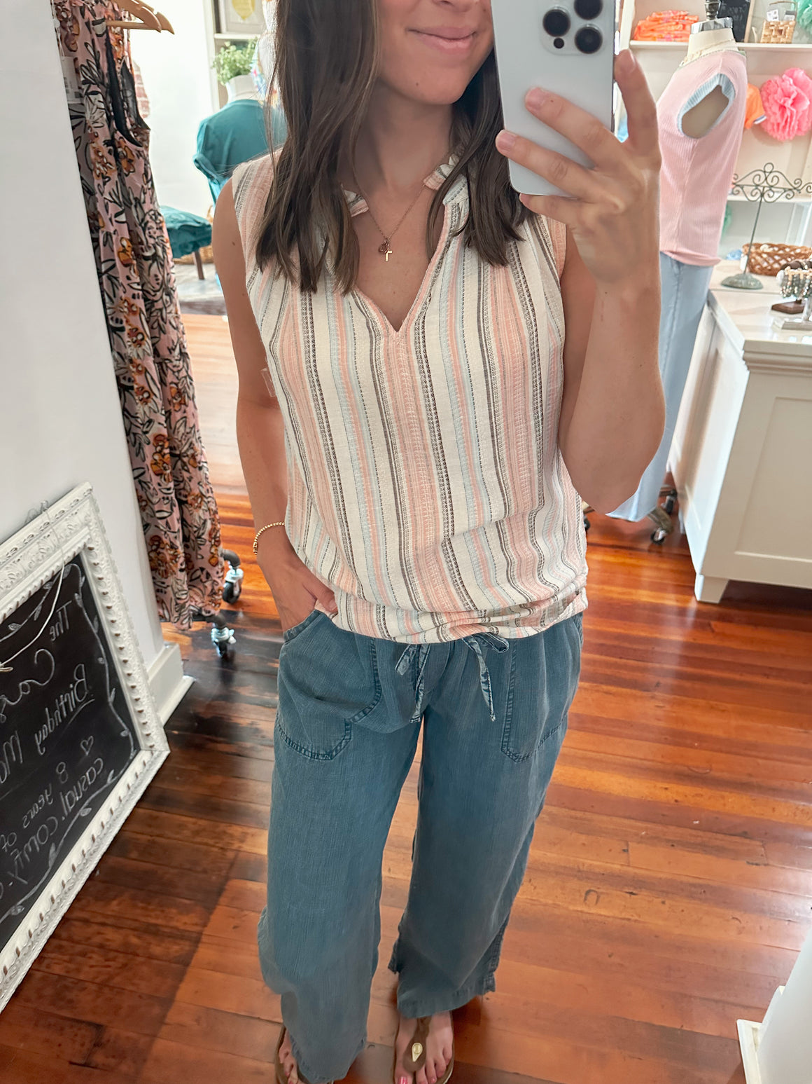 Stella Striped Sleeveless Top-sleevless-Carolyn Jane's Jewelry