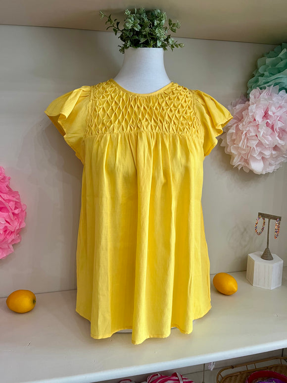 Suzie Flutter Sleeve Top - Yellow-Top-Carolyn Jane's Jewelry