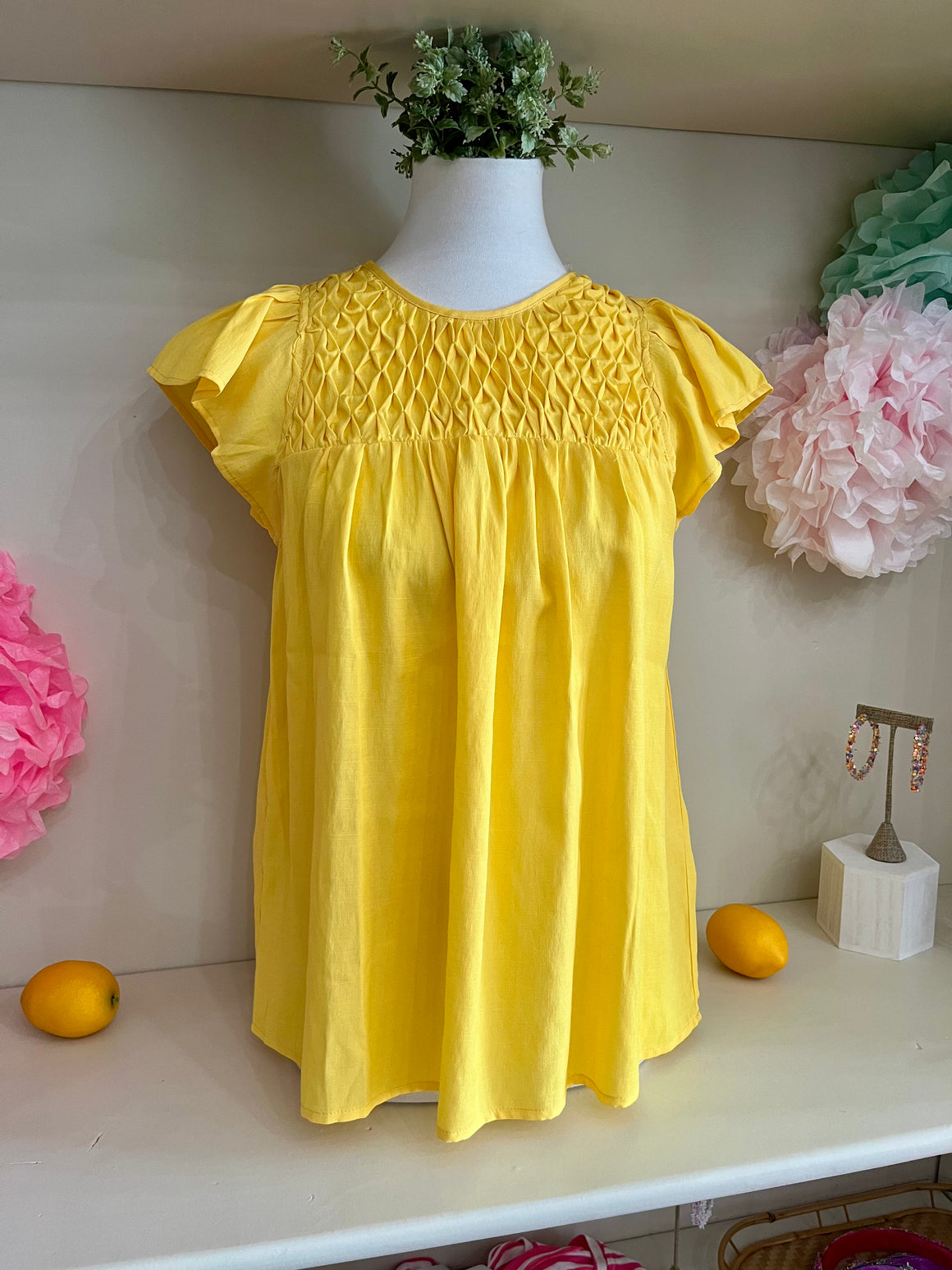 Suzie Flutter Sleeve Top - Yellow-Top-Carolyn Jane's Jewelry